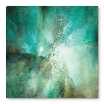 Tableau en verre Turquoise abstrait dans la lumière et la structure - Schmucker - Carré 