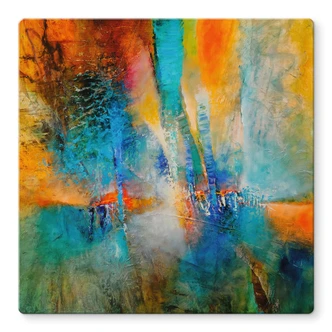 Tableau en verre Lumière urbaine en bleu et orange - Schmucker - Carré 