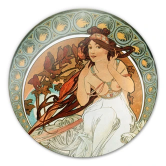 Glasbild Mucha - Vier Künste: Die Musik - rund 