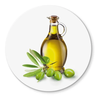 Glasbild Olives and a Bottle - rund 