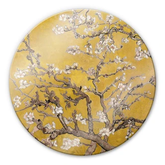 Glasbild van Gogh - Mandelblüte Ocker - Rund Glasbild van Gogh - Mandelblüte Ocker - Rund