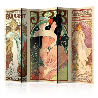Paravent Séparation de pièce - Alphonse Mucha. Femmes , 5 pièces - 225x172 cm 