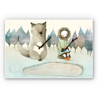 Wandbild Loske - Das kleine Inuitmädchen und der Wolf 