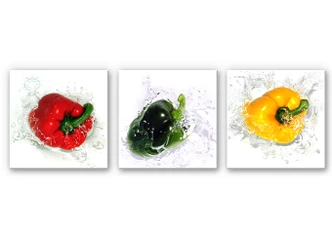 Wandbild Splashing Paprika (3-teilig) 