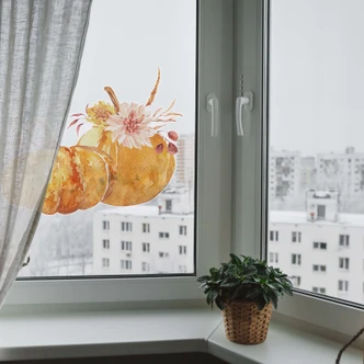 Fensterbild Herbstliches Kürbispaar Fensterbild Herbstliches Kürbispaar