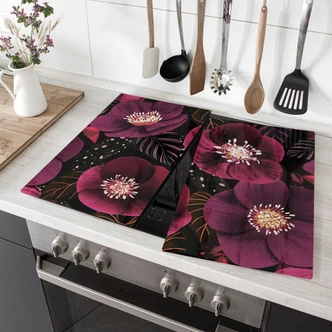 Plaque de recouvrement pour cuisinière Floraison dans les tons pourpres - Illustration Anis 