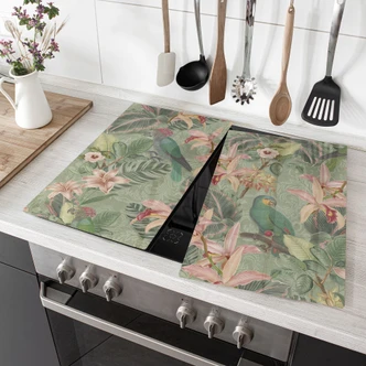 Herdabdeckplatte Dschungel mit Papageien Grün - Bloomery Decor 