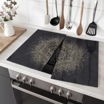 Herdabdeckplatte Elegantes Mandala in Schwarz-Gold - Bloomery Decor 