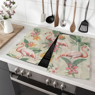 Herdabdeckplatte Exotik - Flamingo und tropische Blätter - Bloomery Decor 