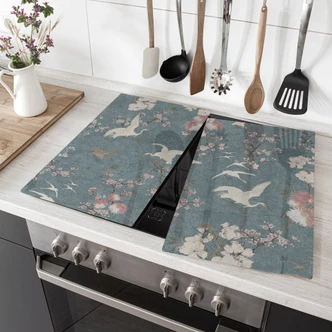 Herdabdeckplatte Kraniche im Kirschblüten-Rausch Blau - Bloomery Decor 