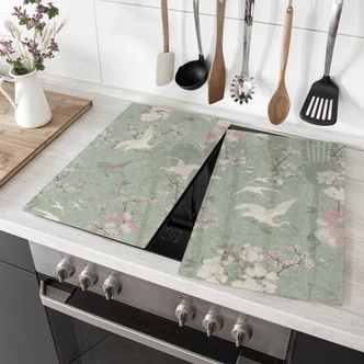 Herdabdeckplatte Kraniche im Kirschblüten-Rausch Grün - Bloomery Decor Herdabdeckplatte Kraniche im Kirschblüten-Rausch Grün - Bloomery Decor