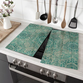 Herdabdeckplatte Mandala Boho Gold-grün - Bloomery Decor 