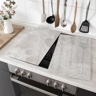 Herdabdeckplatte Sanftes Mandala auf Grau-Beige - Bloomery Decor Herdabdeckplatte Sanftes Mandala auf Grau-Beige - Bloomery Decor