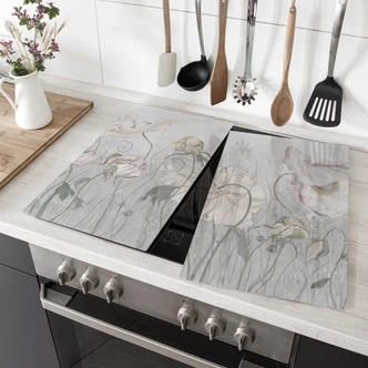 Herdabdeckplatte Blumen im Vintage Stil in Grau - Ms Tiff 