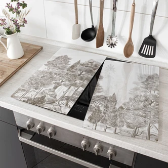 Afdekplaat fornuis bos met boslandschap in beige - Ms Tiff 