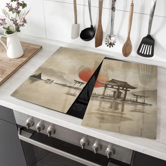 Afdekplaat Japanse tempel bij zonsopgang - Roze 