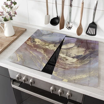 Afdekplaat voor marmeren kookplaat - Elegante structuren in goud en paars - Shelest 