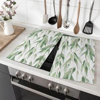 Piastra di copertura del fornello con rami di foglie verdi - UN Designs 