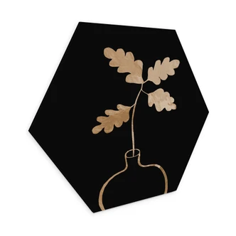 Hexagon Dibond 1X Studio - Gouden Bloemen in een Vaas - Abstract 