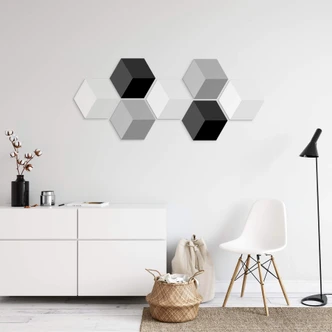 3D Hexagon - Alu-Dibond Set Schwarz Weiß (7er Set) 