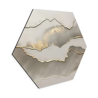 Hexagon Wandbild Abstrakte Landschaft mit Metallicfarben - Alma - Alu-Dibond 