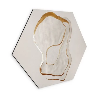 Zeshoek Wanddecoratie abstracte lijnkunst in goud en beige - Aluminium dibond - Alma Zeshoek Wanddecoratie abstracte lijnkunst in goud en beige - Aluminium dibond - Alma