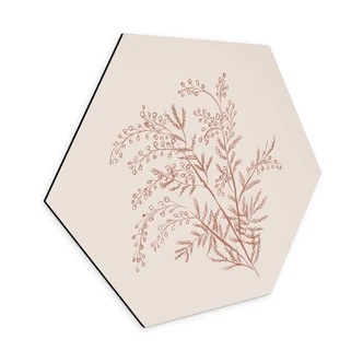 Zeshoek Wanddecoratie Tak van acacia in mokkakleuren - Anijsillustratie - Aluminium dibond 