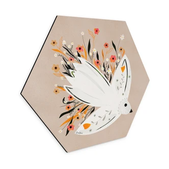 Hexagon Dibond Vredesduif met kleine bloemen - Bloom 
