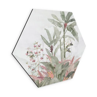 Wanddecoratie tropische idylle met blauwe kolibrie - Bloemdecor - Alu-Dibond 