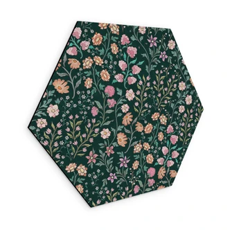 Hexagon Wandbild Wiesenblumen Vintage - Dunkelgrün - Bloomery Decor - Alu-Dibond Hexagon Wandbild Wiesenblumen Vintage - Dunkelgrün - Bloomery Decor - Alu-Dibond