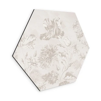 Hexagon Wandbild Wildblumen in Kreide-Optik Greige - Bloomery Decor - Alu-Dibond Hexagon Wandbild Wildblumen in Kreide-Optik Greige - Bloomery Decor - Alu-Dibond