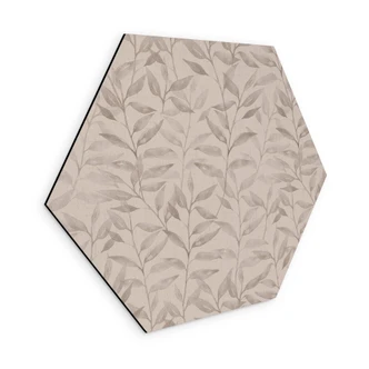 Hexagon Wanddecoratie Delicate Watercolour Leaves - Zacht Grijs - Bloemdecor - Alu-Dibond 