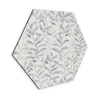 Hexagon Wanddecoratie Delicate Watercolour Leaves - Zacht Grijs - Bloemdecor - Alu-Dibond 