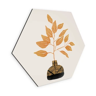 Wanddecoratie Gouden tak met bladeren - Cats & Dotz - Alu-Dibond 