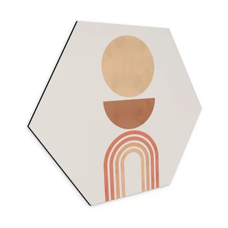 Hexagon Wandbild Abstrakte Balance - Retro Bögen und Kreise - Costa - Alu-Dibond Hexagon Wandbild Abstrakte Balance - Retro Bögen und Kreise - Costa - Alu-Dibond