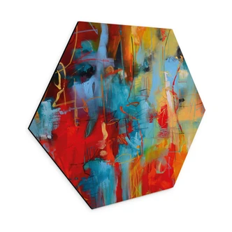 Hexagon Wandbild Farbenfrohes Chaos - Fedrau - Alu-Dibond 