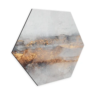 Hexagon Wandbild Fredriksson - Goldige Spur im Nebel - Alu-Dibond 