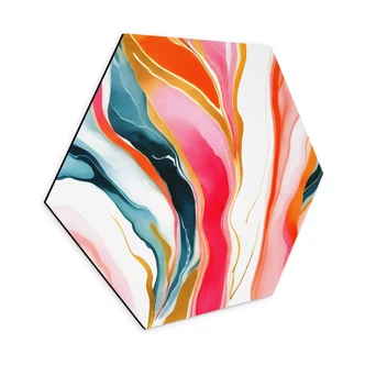 Hexagon Wandbild Bunte Marmorierung abstrakt - Gokhale - Alu-Dibond 