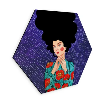 Hexagon Wandbild Frau im Mohnblumenkleid - Alu-Dibond - Hülya 