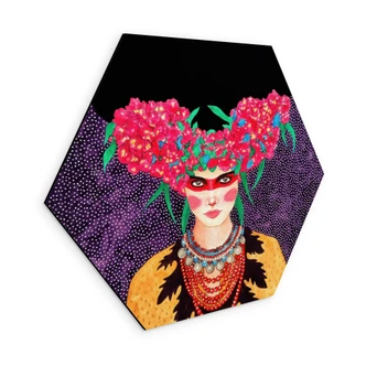 Sekskantet Billede Kvinde med blomsterkrans og stivelse - Hülya - Alu-Dibond 