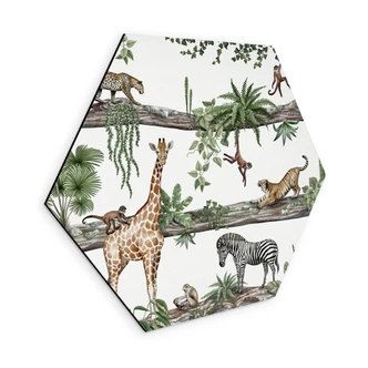 Sekskantet Billede Afrikanske dyr i junglen - Kikki Belle - Aluminium dibond 