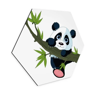 Hexagon Dibond Klimmende Panda 