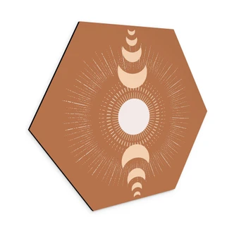 Zeshoek Wanddecoratie maancycli - zon en maan in harmonie - KsanaKalpa - aluminium dibond Zeshoek Wanddecoratie maancycli - zon en maan in harmonie - KsanaKalpa - aluminium dibond