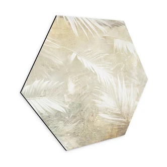 Hexagon Dibond Abstracte witte palmbladeren - Kulik 