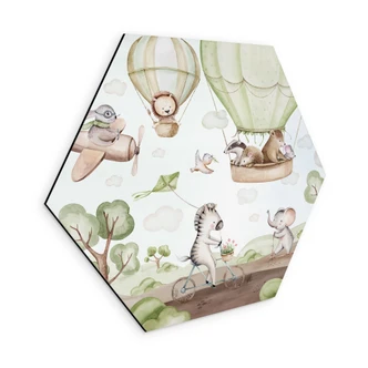 Wanddecoratie Ballonvaart van de dierenvrienden - Kvilis - Alu-Dibond 