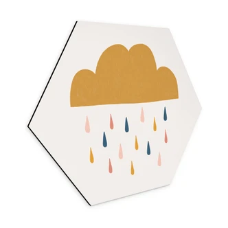 Hexagon Wandbild Fröhlicher Regen in Pastelltönen - Menina Lisboa - Alu-Dibond 