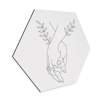 Hexagon Dibond Line Art - Geliefden die elkaars hand vasthouden - Lizde 