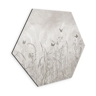 Wanddecoratie wilde bloemenweide met vlinders in Scandinavisch design - Ms Tiff - Alu-Dibond 