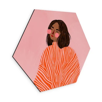 Wanddecoratie vrouw met oranje deken - Müller - Alu-Dibond 