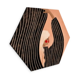Hexagon Wandbild Frau mit schwarzem Streifenkleid - Müller - Alu-Dibond 